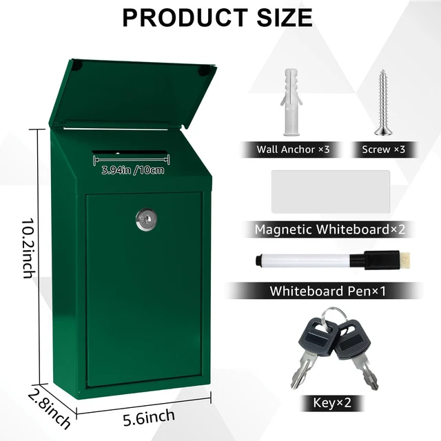 Alt view image 2 of 7 - Metal Cash Box 10.2" with 2 Magnetic Whiteboard, Green 2 Reusable Magnetic Board, 1 Dry-Erase Marker, Waterproof Lid, 3.94in Slot, 3 Keys for Farm Stands & Donation