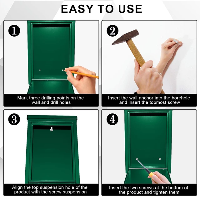 Alt view image 6 of 7 - Metal Cash Box 10.2" with 2 Magnetic Whiteboard, Green 2 Reusable Magnetic Board, 1 Dry-Erase Marker, Waterproof Lid, 3.94in Slot, 3 Keys for Farm Stands & Donation