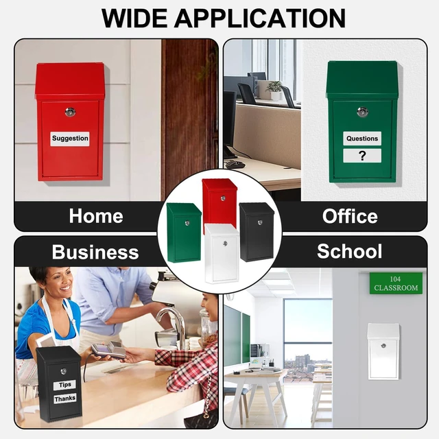 Alt view image 7 of 7 - Metal Cash Box 10.2" with 2 Magnetic Whiteboard, Red Money Box 2 Reusable Magnetic Board, 1 Dry-Erase Marker, Waterproof Lid, 3.94in Slot, Wall-Mounted, 3 Keys for Farm Stands & Donation