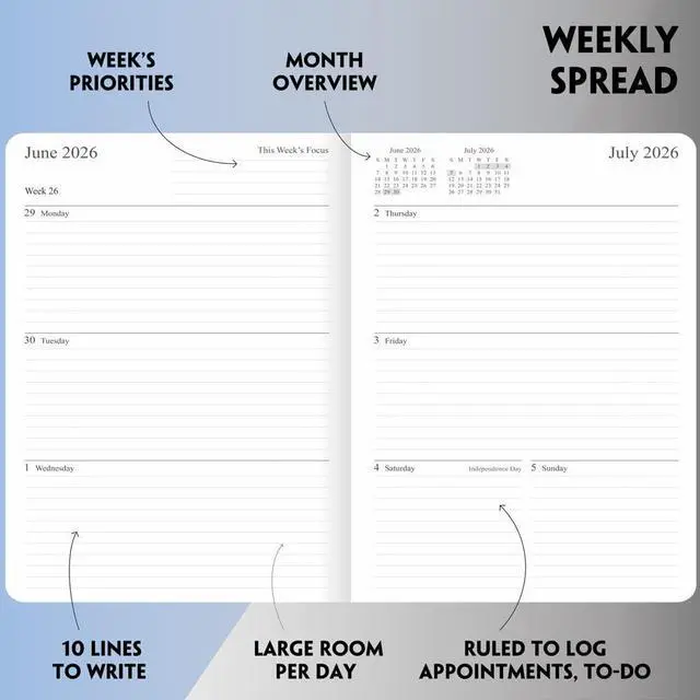 Alt view image 4 of 7 - 26-27 Academic Planner - Weekly and Monthly Planner, Jul 2026 - Jun 2027, Vegan Leather Cover, Elastic Closure, 7x9.25, Grey