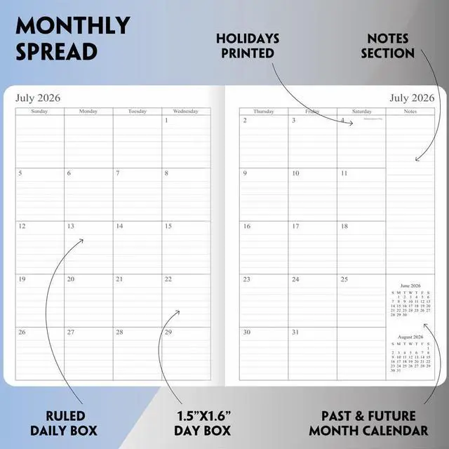 Alt view image 5 of 7 - 26-27 Academic Planner - Weekly and Monthly Planner, Jul 2026 - Jun 2027, Vegan Leather Cover, Elastic Closure, 7x9.25, Grey