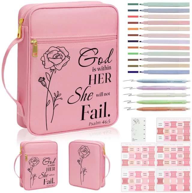 Main image of Bible Cover for Women, Bible Holder, Bible Study Supplies Accessories Bible Cover Carrier Carrying Organizer Bag, Zipper and Pockets for Standard Size Bible, Gift for Womenpinksuit