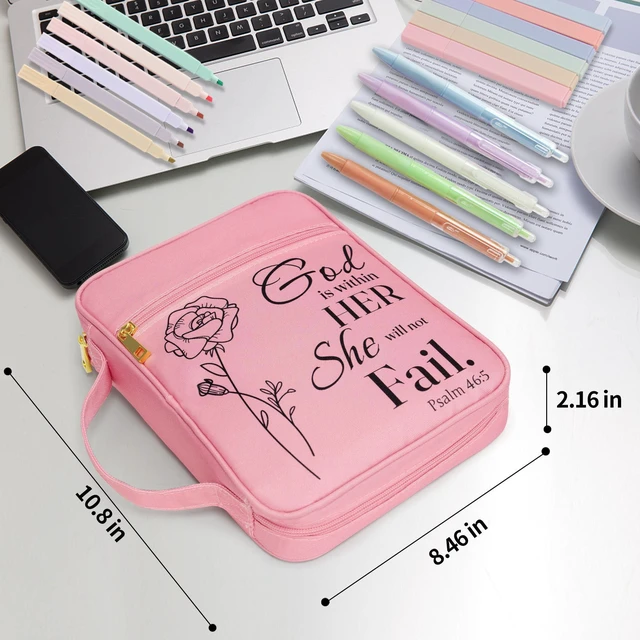 Alt view image 2 of 7 - Bible Cover for Women, Bible Holder, Bible Study Supplies Accessories Bible Cover Carrier Carrying Organizer Bag, Zipper and Pockets for Standard Size Bible, Gift for Womenpinksuit