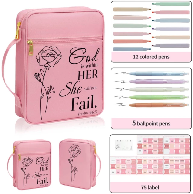 Alt view image 3 of 7 - Bible Cover for Women, Bible Holder, Bible Study Supplies Accessories Bible Cover Carrier Carrying Organizer Bag, Zipper and Pockets for Standard Size Bible, Gift for Womenpinksuit