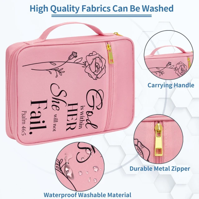 Alt view image 6 of 7 - Bible Cover for Women, Bible Holder, Bible Study Supplies Accessories Bible Cover Carrier Carrying Organizer Bag, Zipper and Pockets for Standard Size Bible, Gift for Womenpinksuit