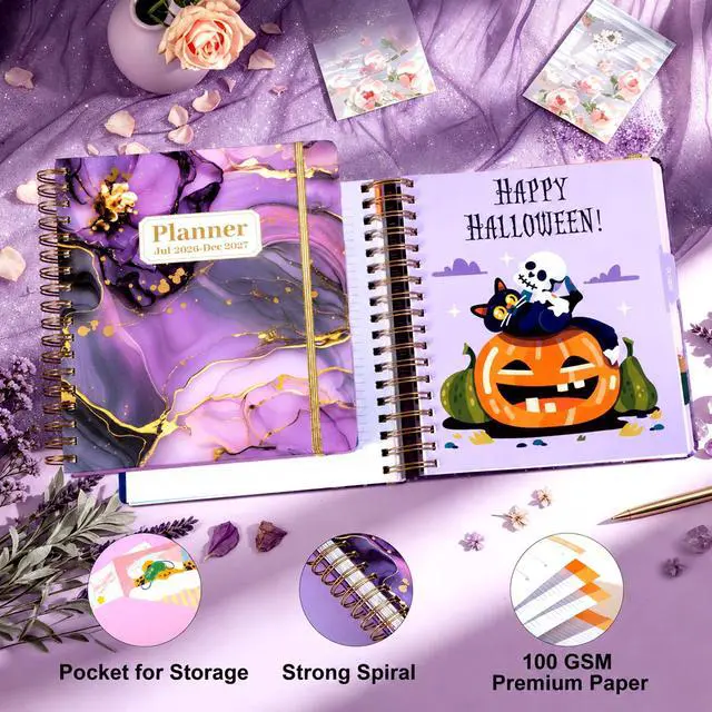 Alt view image 3 of 7 - Planner 2026-2027 18 Month Weekly Monthly Calendar Daily Planners July 2026-Dec 2027, Yearly Hardcover 26-27 Planner for Women with Stickers Tabs Spiral Bound Agenda, Purple Marble, 8.3"x9.1