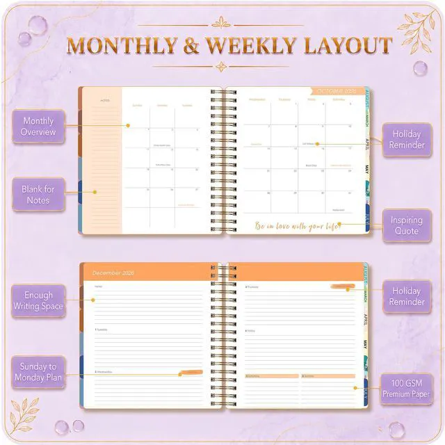 Alt view image 5 of 7 - Planner 2026-2027 18 Month Weekly Monthly Calendar Daily Planners July 2026-Dec 2027, Yearly Hardcover 26-27 Planner for Women with Stickers Tabs Spiral Bound Agenda, Purple Marble, 8.3"x9.1