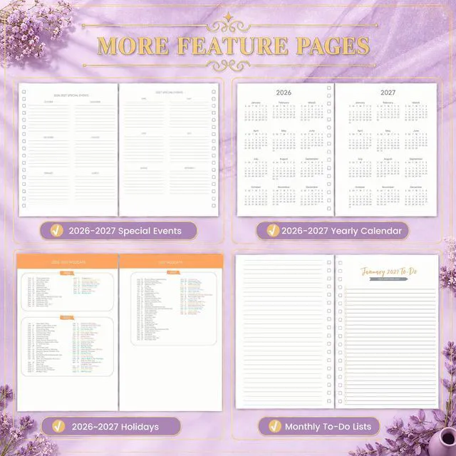 Alt view image 6 of 7 - Planner 2026-2027 18 Month Weekly Monthly Calendar Daily Planners July 2026-Dec 2027, Yearly Hardcover 26-27 Planner for Women with Stickers Tabs Spiral Bound Agenda, Purple Marble, 8.3"x9.1