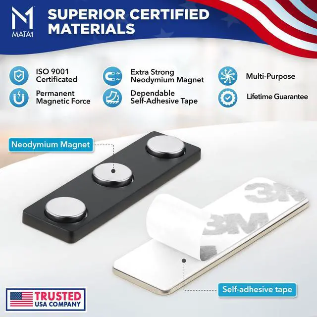 Alt view image 2 of 6 - No-Pin Name Tag Magnets - 200 Badge Holder Magnets, 1.75 x 0.4 inches -USA premium name tag magnet backs with 3 extra-strong neodymium magnets to securely hold ID badge holders in place