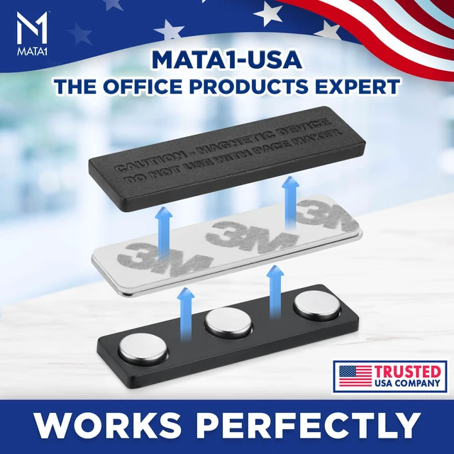 Alt view image 3 of 6 - No-Pin Name Tag Magnets - 200 Badge Holder Magnets, 1.75 x 0.4 inches -USA premium name tag magnet backs with 3 extra-strong neodymium magnets to securely hold ID badge holders in place