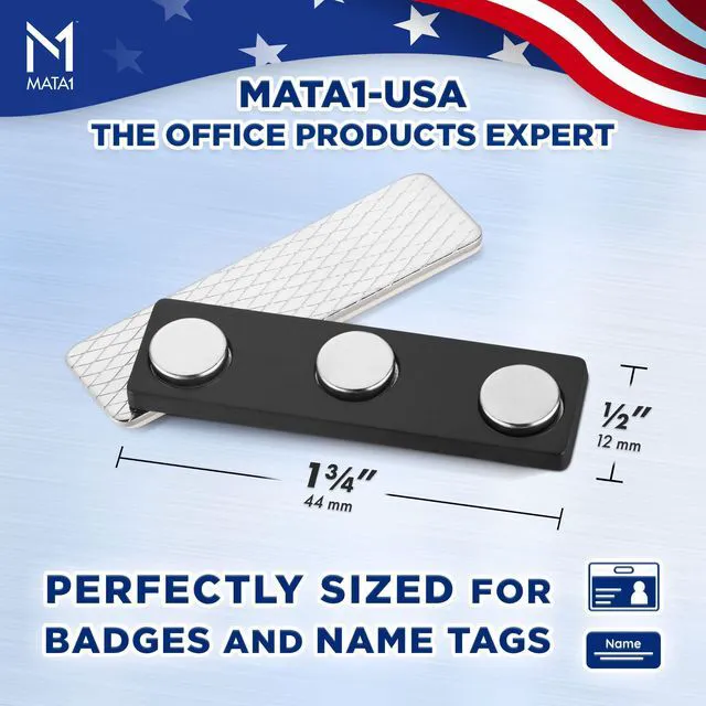 Alt view image 4 of 6 - No-Pin Name Tag Magnets - 200 Badge Holder Magnets, 1.75 x 0.4 inches -USA premium name tag magnet backs with 3 extra-strong neodymium magnets to securely hold ID badge holders in place