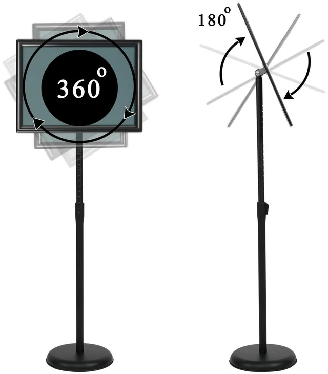 Alt view image 2 of 7 - 11 x 17 Inch Adjustable Pedestal Sign Holder Poster Stand, Heavy Duty Floor Standing Sign Holder Stand Aluminum Snap Open Display Frame for Vertical and Horizontal View Sign Displayed(Black)