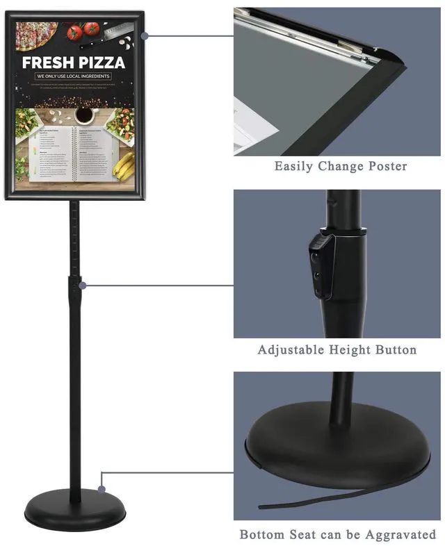 Alt view image 4 of 7 - 11 x 17 Inch Adjustable Pedestal Sign Holder Poster Stand, Heavy Duty Floor Standing Sign Holder Stand Aluminum Snap Open Display Frame for Vertical and Horizontal View Sign Displayed(Black)
