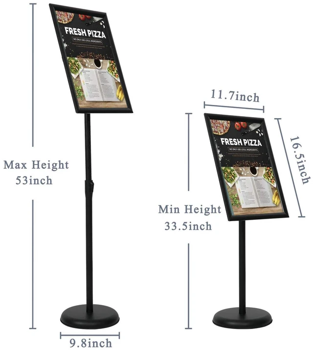 Alt view image 3 of 7 - 11 x 17 Inch Adjustable Pedestal Sign Holder Poster Stand, Heavy Duty Floor Standing Sign Holder Stand Aluminum Snap Open Display Frame for Vertical and Horizontal View Sign Displayed(Black)