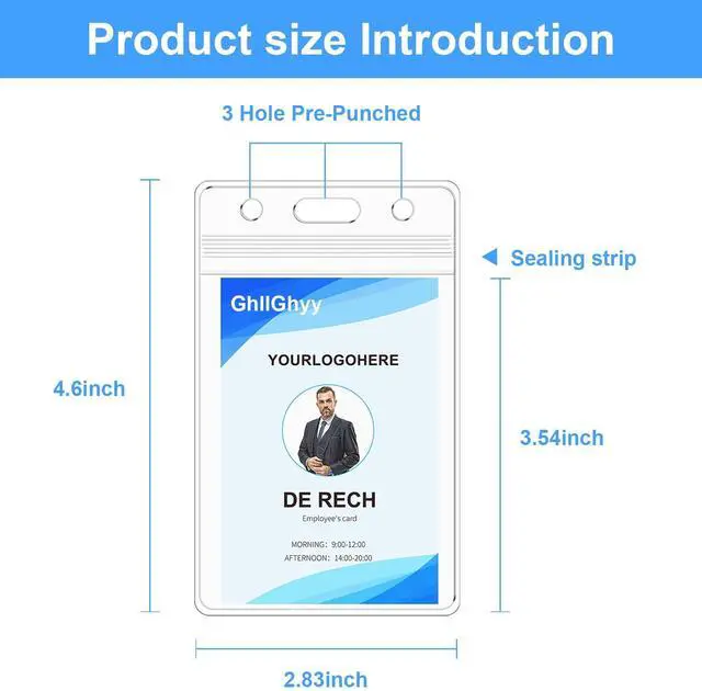Alt view image 4 of 7 - 100 Pack Extra Thick Name Badge Holders, Heavy Duty & Sealable Waterproof Vertical ID Badge Holders, Durable Clear PVC Plastic Badge Sleeve for Credit Card/Shcool Work Badge/Room Key/RFID
