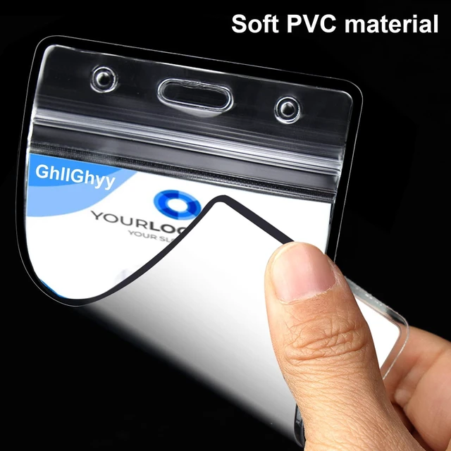 Alt view image 6 of 7 - 100 Pack Extra Thick Name Badge Holders, Heavy Duty & Sealable Waterproof Vertical ID Badge Holders, Durable Clear PVC Plastic Badge Sleeve for Credit Card/Shcool Work Badge/Room Key/RFID