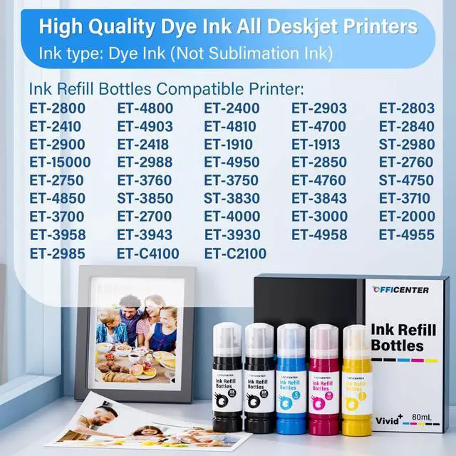 Alt view image 2 of 7 - T522 Ink Refill Bottles, 5Pack Refill Ink for ET-2800 ET-4800 ET-2400 ET-2903 ET-2803 ET-2410 ET-4903 ET-2900 ET-2400 Printers (2BK C M Y)