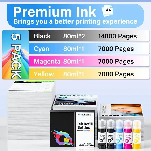 Alt view image 4 of 7 - T522 Ink Refill Bottles, 5Pack Refill Ink for ET-2800 ET-4800 ET-2400 ET-2903 ET-2803 ET-2410 ET-4903 ET-2900 ET-2400 Printers (2BK C M Y)
