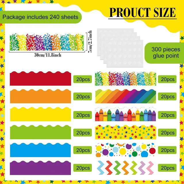 Alt view image 2 of 6 - 240 Pcs Bulletin Board Borders Scalloped Classroom,Bohemia Black White Patterns, 236ft Trim Bulk for Seasonal Classroom Decoration, Teacher Border Strips, Scalloped Edge Easy Cut