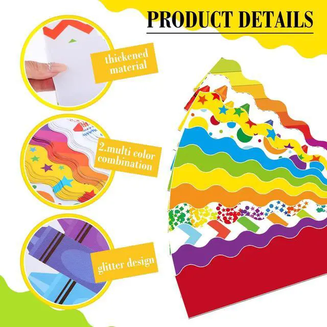 Alt view image 3 of 6 - 240 Pcs Bulletin Board Borders Scalloped Classroom,Bohemia Black White Patterns, 236ft Trim Bulk for Seasonal Classroom Decoration, Teacher Border Strips, Scalloped Edge Easy Cut