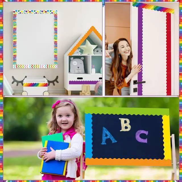 Alt view image 5 of 6 - 240 Pcs Bulletin Board Borders Scalloped Classroom,Bohemia Black White Patterns, 236ft Trim Bulk for Seasonal Classroom Decoration, Teacher Border Strips, Scalloped Edge Easy Cut