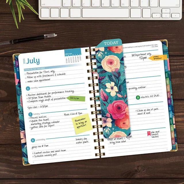 Alt view image 2 of 7 - HARDCOVER Academic Year 2026-2027 Planner: 14 Months (May 2026 Through June 2027) 5.5"x 8" Daily Weekly Monthly Planner Yearly Agenda. Bookmark, Pocket Folder and Sticky Note Set (Teal Floral)