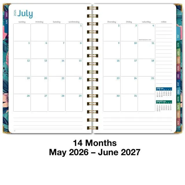 Alt view image 5 of 7 - HARDCOVER Academic Year 2026-2027 Planner: 14 Months (May 2026 Through June 2027) 5.5"x 8" Daily Weekly Monthly Planner Yearly Agenda. Bookmark, Pocket Folder and Sticky Note Set (Teal Floral)