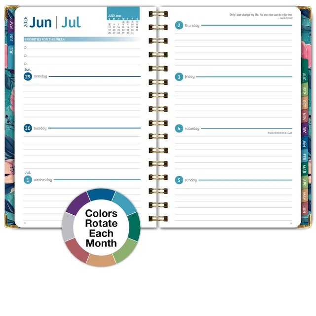 Alt view image 6 of 7 - HARDCOVER Academic Year 2026-2027 Planner: 14 Months (May 2026 Through June 2027) 5.5"x 8" Daily Weekly Monthly Planner Yearly Agenda. Bookmark, Pocket Folder and Sticky Note Set (Teal Floral)