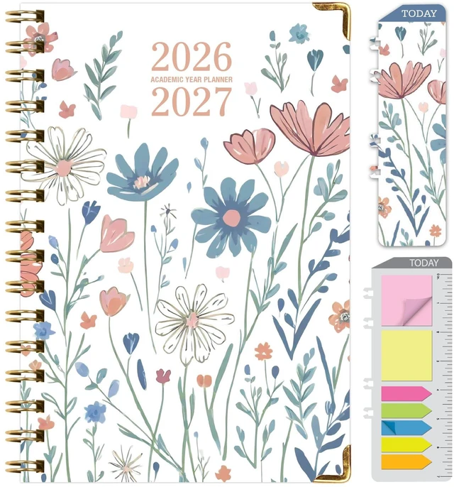 Main image of HARDCOVER Academic Year 2026-2027 Planner: 14 Months (May 2026 Through June 2027) 5.5"x 8" Daily Weekly Monthly Planner Yearly Agenda. Bookmark, Pocket Folder and Sticky Note Set (Colorful Botanicals)