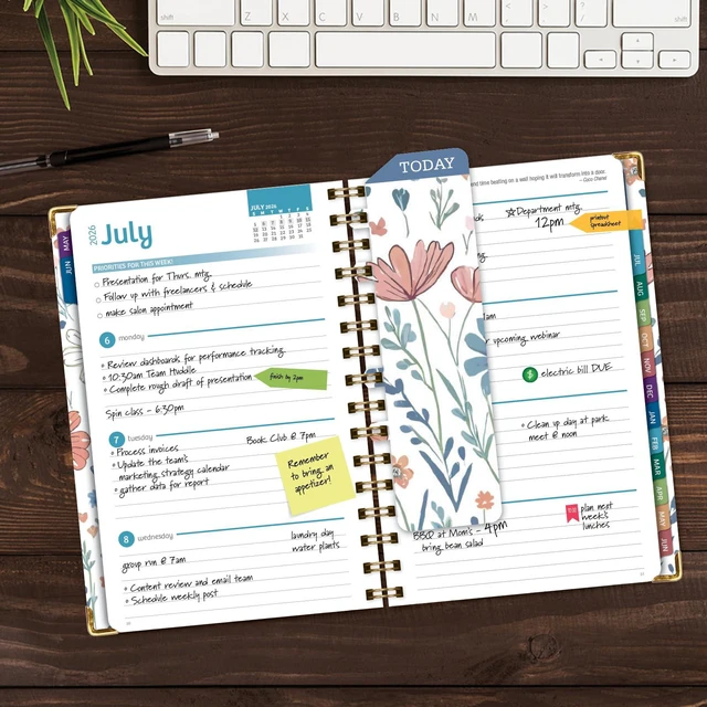 Alt view image 2 of 7 - HARDCOVER Academic Year 2026-2027 Planner: 14 Months (May 2026 Through June 2027) 5.5"x 8" Daily Weekly Monthly Planner Yearly Agenda. Bookmark, Pocket Folder and Sticky Note Set (Colorful Botanicals)