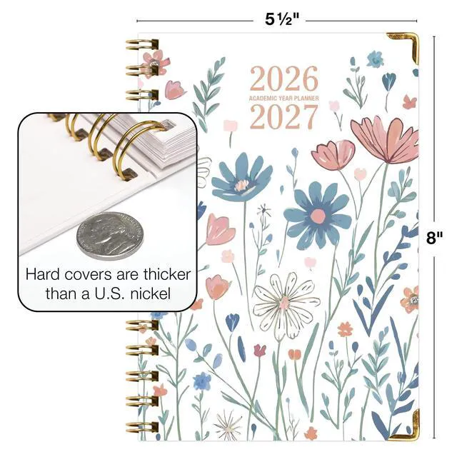 Alt view image 3 of 7 - HARDCOVER Academic Year 2026-2027 Planner: 14 Months (May 2026 Through June 2027) 5.5"x 8" Daily Weekly Monthly Planner Yearly Agenda. Bookmark, Pocket Folder and Sticky Note Set (Colorful Botanicals)