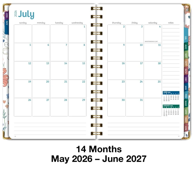 Alt view image 5 of 7 - HARDCOVER Academic Year 2026-2027 Planner: 14 Months (May 2026 Through June 2027) 5.5"x 8" Daily Weekly Monthly Planner Yearly Agenda. Bookmark, Pocket Folder and Sticky Note Set (Colorful Botanicals)