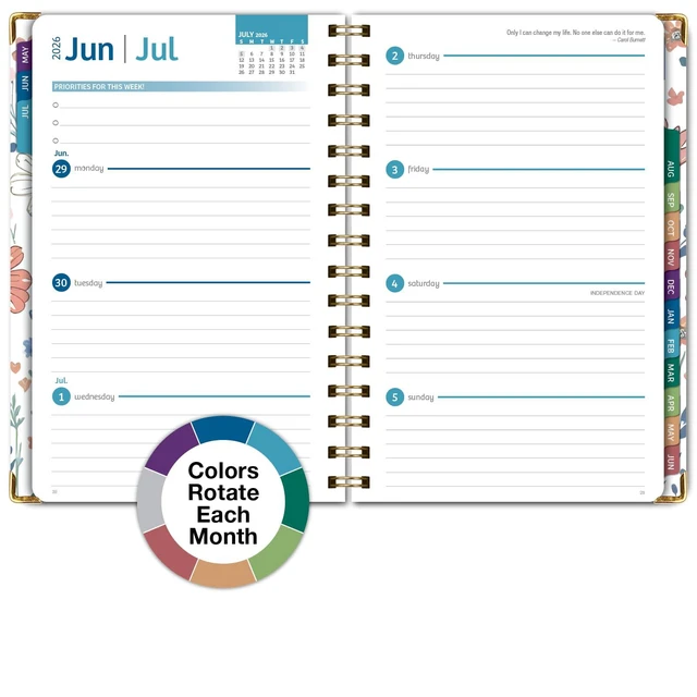 Alt view image 6 of 7 - HARDCOVER Academic Year 2026-2027 Planner: 14 Months (May 2026 Through June 2027) 5.5"x 8" Daily Weekly Monthly Planner Yearly Agenda. Bookmark, Pocket Folder and Sticky Note Set (Colorful Botanicals)