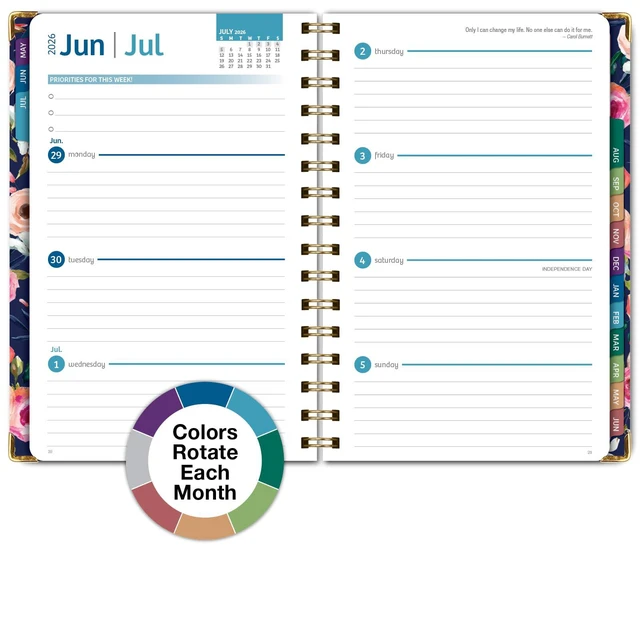 Alt view image 6 of 7 - HARDCOVER Academic Year 2026-2027 Planner: 14 Months (May 2026 Through June 2027) 5.5"x 8" Daily Weekly Monthly Planner Yearly Agenda. Bookmark, Pocket Folder and Sticky Note Set (Small Navy Floral)