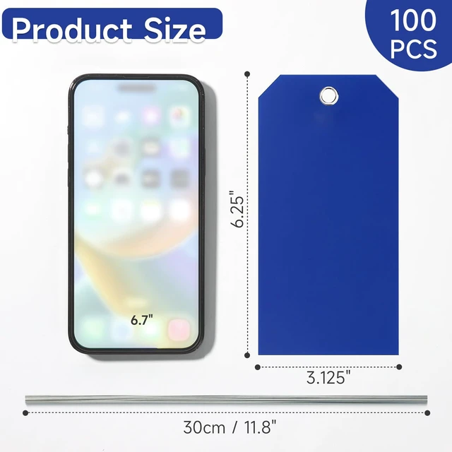 Alt view image 2 of 7 - 100 Pieces Plastic Shipping Tags with Wires Blank Labeling Tags Waterproof Hang Tags with Reinforcement Hole Durable Wire Tags Labels Stacking Tags for Equipment Parts (Dark Blue, 6 1/4" x 3 1/8")