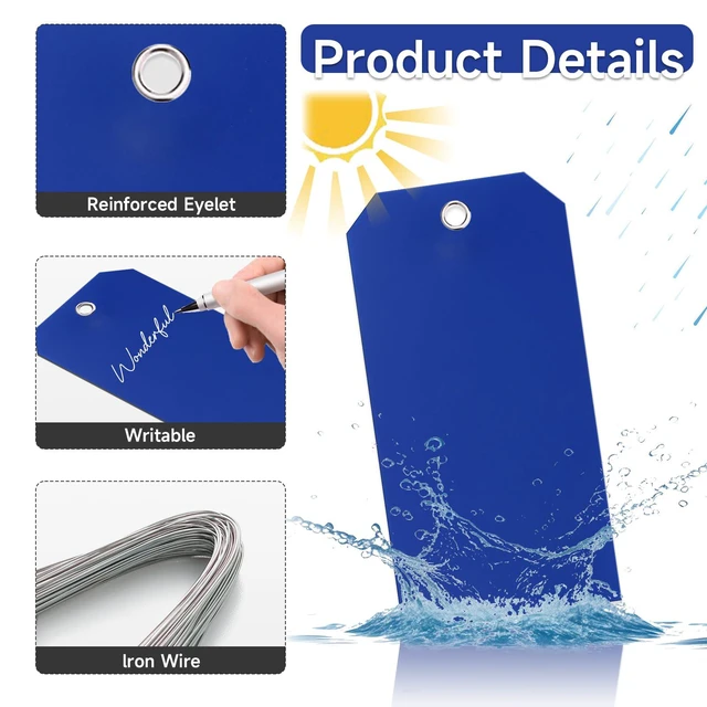Alt view image 3 of 7 - 100 Pieces Plastic Shipping Tags with Wires Blank Labeling Tags Waterproof Hang Tags with Reinforcement Hole Durable Wire Tags Labels Stacking Tags for Equipment Parts (Dark Blue, 6 1/4" x 3 1/8")