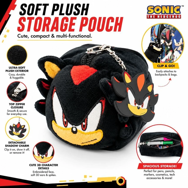 Alt view image 2 of 7 - Shadow Soft Plush Multi-Function Storage Case, Sonic The Hedgehog Plush Bag Charm with 3D Features, Black