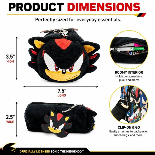 Alt view image 4 of 7 - Shadow Soft Plush Multi-Function Storage Case, Sonic The Hedgehog Plush Bag Charm with 3D Features, Black