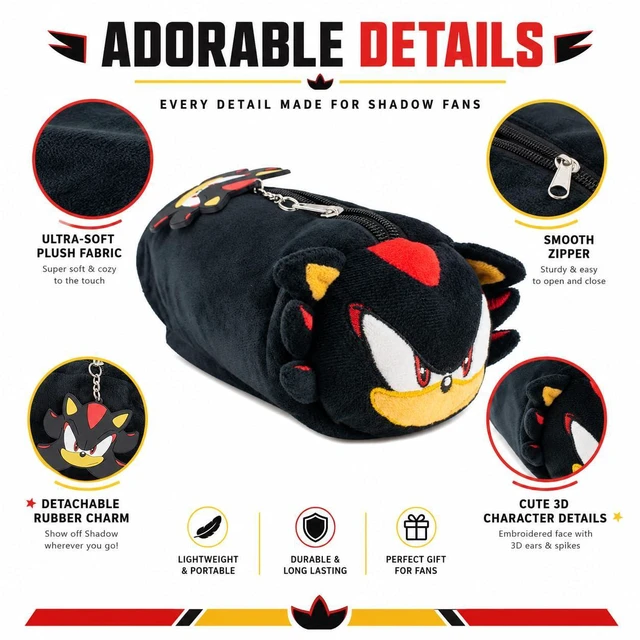 Alt view image 7 of 7 - Shadow Soft Plush Multi-Function Storage Case, Sonic The Hedgehog Plush Bag Charm with 3D Features, Black