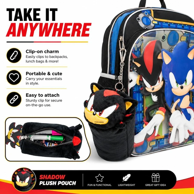 Alt view image 5 of 7 - Shadow Soft Plush Multi-Function Storage Case, Sonic The Hedgehog Plush Bag Charm with 3D Features, Black
