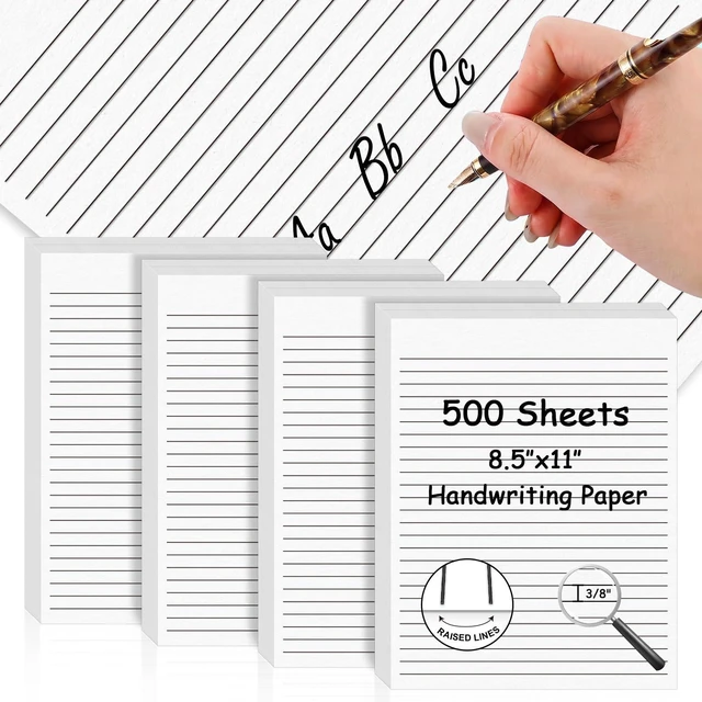 Main image of 500 Sheets Handwriting Paper 0.375 Narrow Ruled 8.5x11 for 3rd Grade Up Spacing Raised Line Writing Paper Tactile Handwriting Paper Multi-Sensory Ruled Handwriting Tablet for 3rd Grade and Up