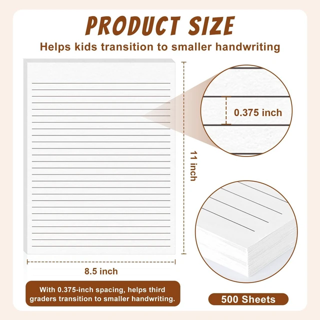 Alt view image 2 of 7 - 500 Sheets Handwriting Paper 0.375 Narrow Ruled 8.5x11 for 3rd Grade Up Spacing Raised Line Writing Paper Tactile Handwriting Paper Multi-Sensory Ruled Handwriting Tablet for 3rd Grade and Up