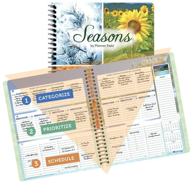Main image of Spiral Bound July 2026 June 2027 / Academic Year 6 3/4" x 8 1/2" Medium 3-Tier Funnel Down 12 Month/Weekly Organizer, Seasonal Color Ink