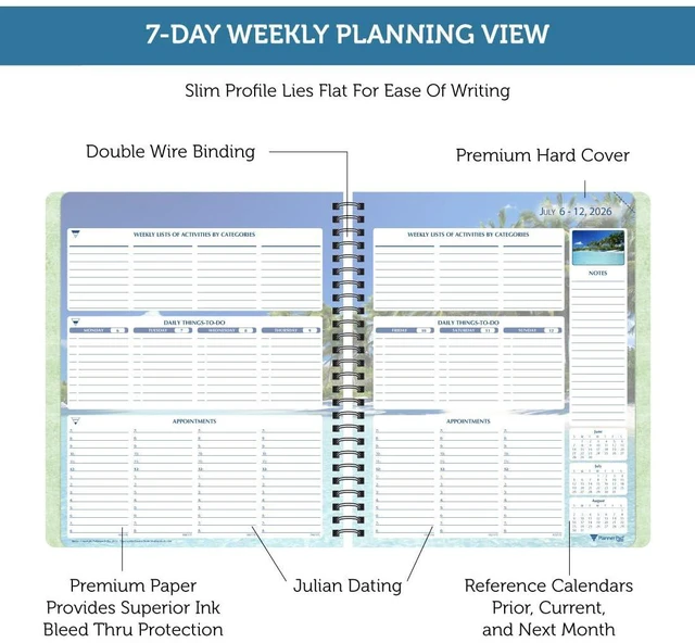 Alt view image 5 of 6 - Spiral Bound July 2026 June 2027 / Academic Year 6 3/4" x 8 1/2" Medium 3-Tier Funnel Down 12 Month/Weekly Organizer, Seasonal Color Ink