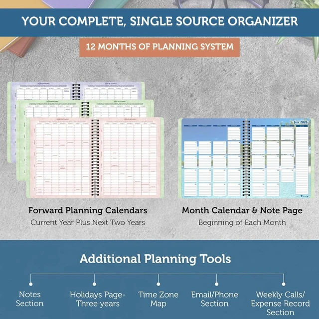 Alt view image 6 of 6 - Spiral Bound July 2026 June 2027 / Academic Year 6 3/4" x 8 1/2" Medium 3-Tier Funnel Down 12 Month/Weekly Organizer, Seasonal Color Ink