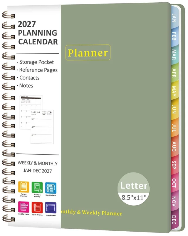 Main image of 2027 Planner, Weekly and Monthly Calendar Planner Book, JAN 2027 - DEC 2027 Letter(8.5'' x 11''), Hardcover, Sprial Bound, Inner Pocket, Office and School Use, Back to School Supplies