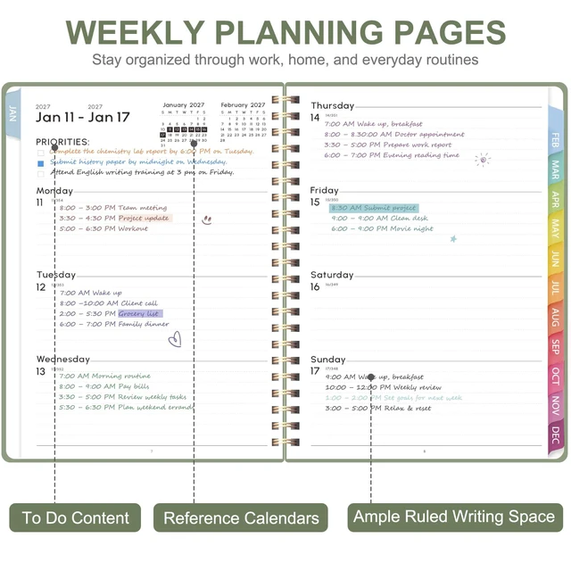 Alt view image 2 of 7 - 2027 Planner, Weekly and Monthly Calendar Planner Book, JAN 2027 - DEC 2027 Letter(8.5'' x 11''), Hardcover, Sprial Bound, Inner Pocket, Office and School Use, Back to School Supplies