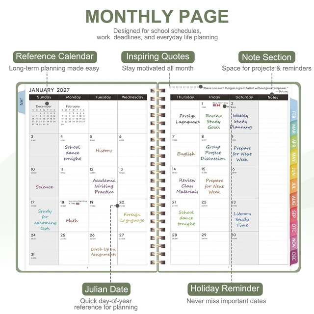 Alt view image 3 of 7 - 2027 Planner, Weekly and Monthly Calendar Planner Book, JAN 2027 - DEC 2027 Letter(8.5'' x 11''), Hardcover, Sprial Bound, Inner Pocket, Office and School Use, Back to School Supplies