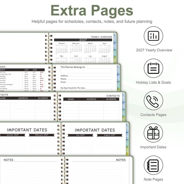 Alt view image 5 of 7 - 2027 Planner, Weekly and Monthly Calendar Planner Book, JAN 2027 - DEC 2027 Letter(8.5'' x 11''), Hardcover, Sprial Bound, Inner Pocket, Office and School Use, Back to School Supplies