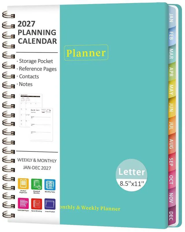 Main image of 2027 Planner, Weekly and Monthly Calendar Planner Book, JAN 2027 - DEC 2027 Letter(8.5'' x 11''), Hardcover, Sprial Bound, Inner Pocket, Office and School Use, Back to School Supplies